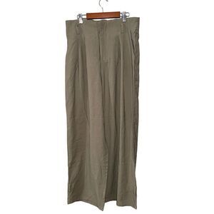 AARON & AMBER Pleated Flowy‎ Wide Leg Pants Large High Rise Paperbag Green Tan